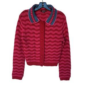 Anthropologie 4SI3NNA Cropped Pointelle Cardi w Crochet Collar Quirky Fun size S